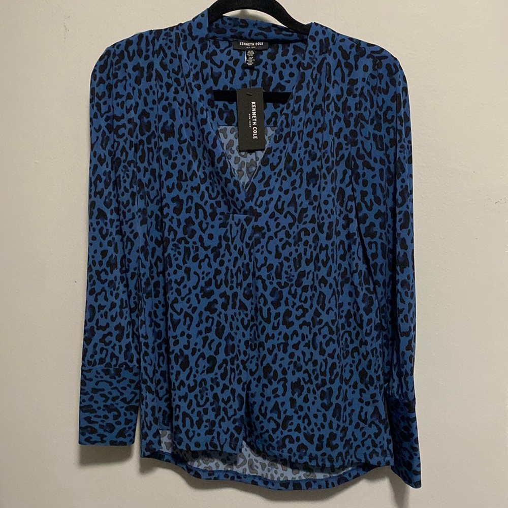Blue Kenneth Cole Storm Leopard Blouse